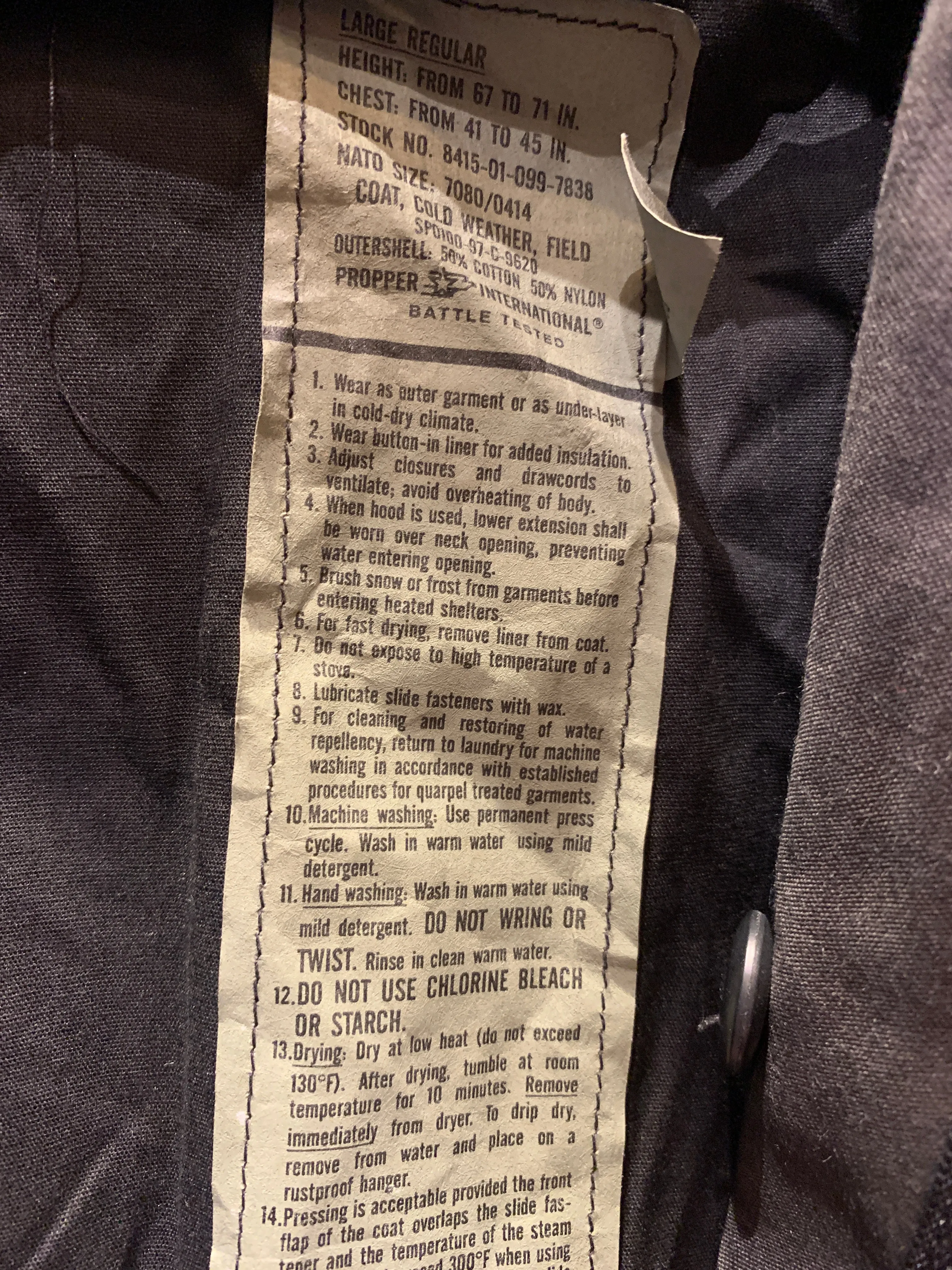 4. Vintage M-65 Dark Charcoal Army Jacket, Large