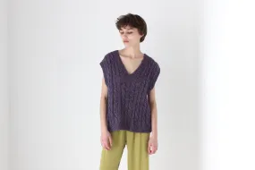 80s Hand Knit Speckled Purple Loose V Neck Sweater Vest