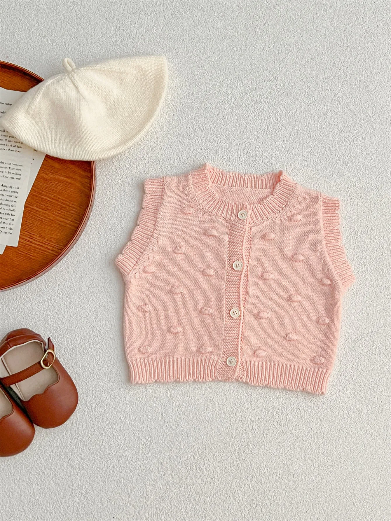 Adorable Infant Baby Girls Bubble Knitted Sleeveless Single Breasted Sweater Vest