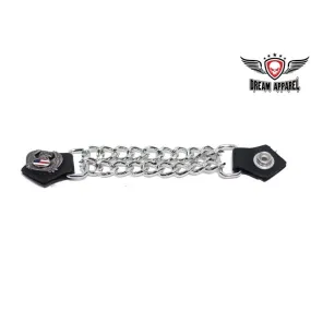American Flag and Eagle Leather Vest Extender W/ Chrome Chain