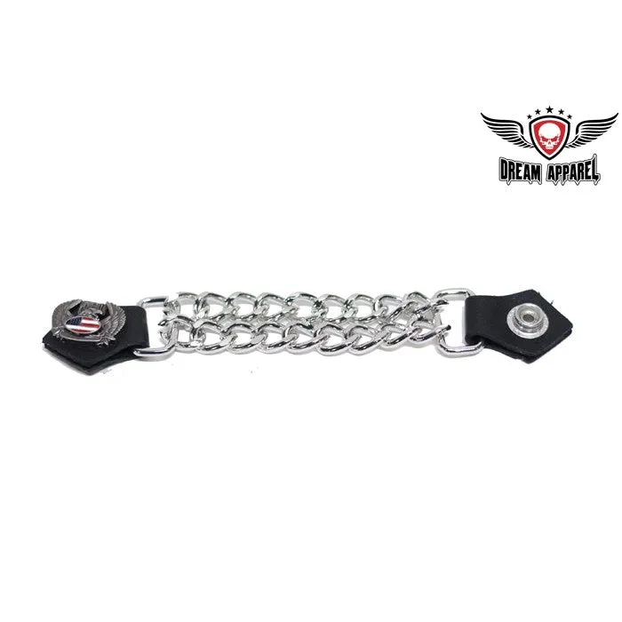 American Flag and Eagle Leather Vest Extender W/ Chrome Chain