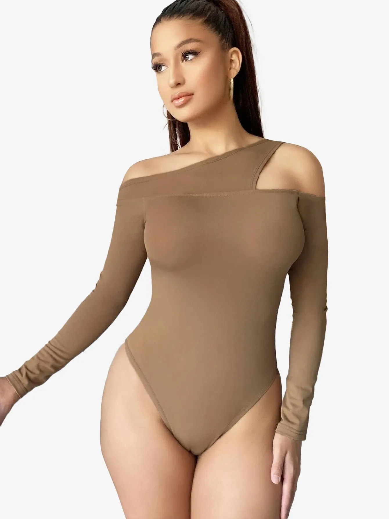 Asymmetrical Neck Cut Out Shoulder Bodysuit