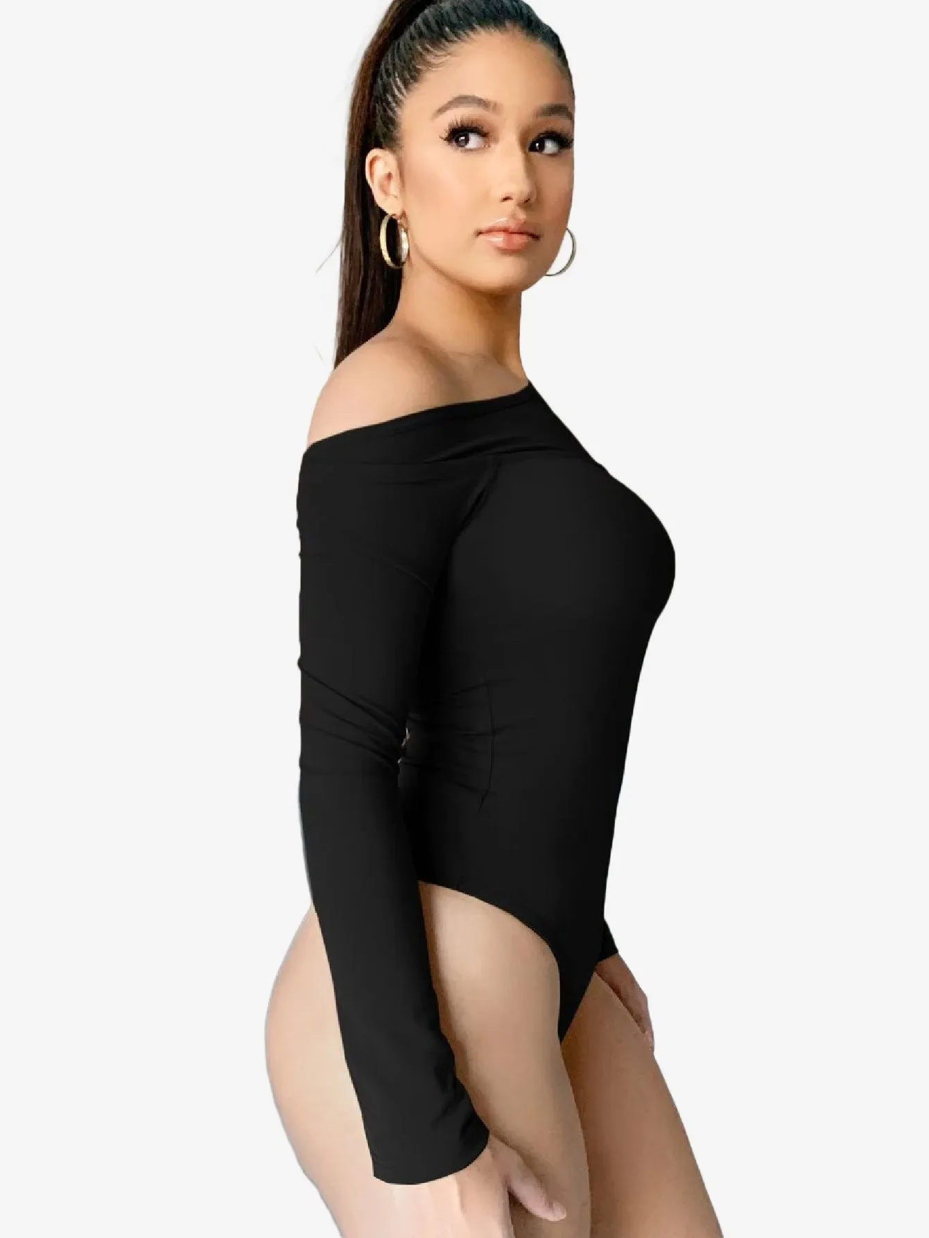 Asymmetrical Neck Cut Out Shoulder Bodysuit
