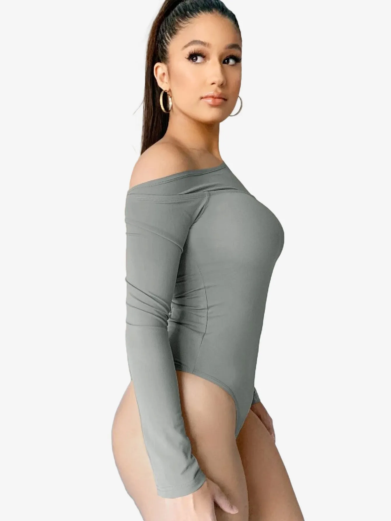 Asymmetrical Neck Cut Out Shoulder Bodysuit