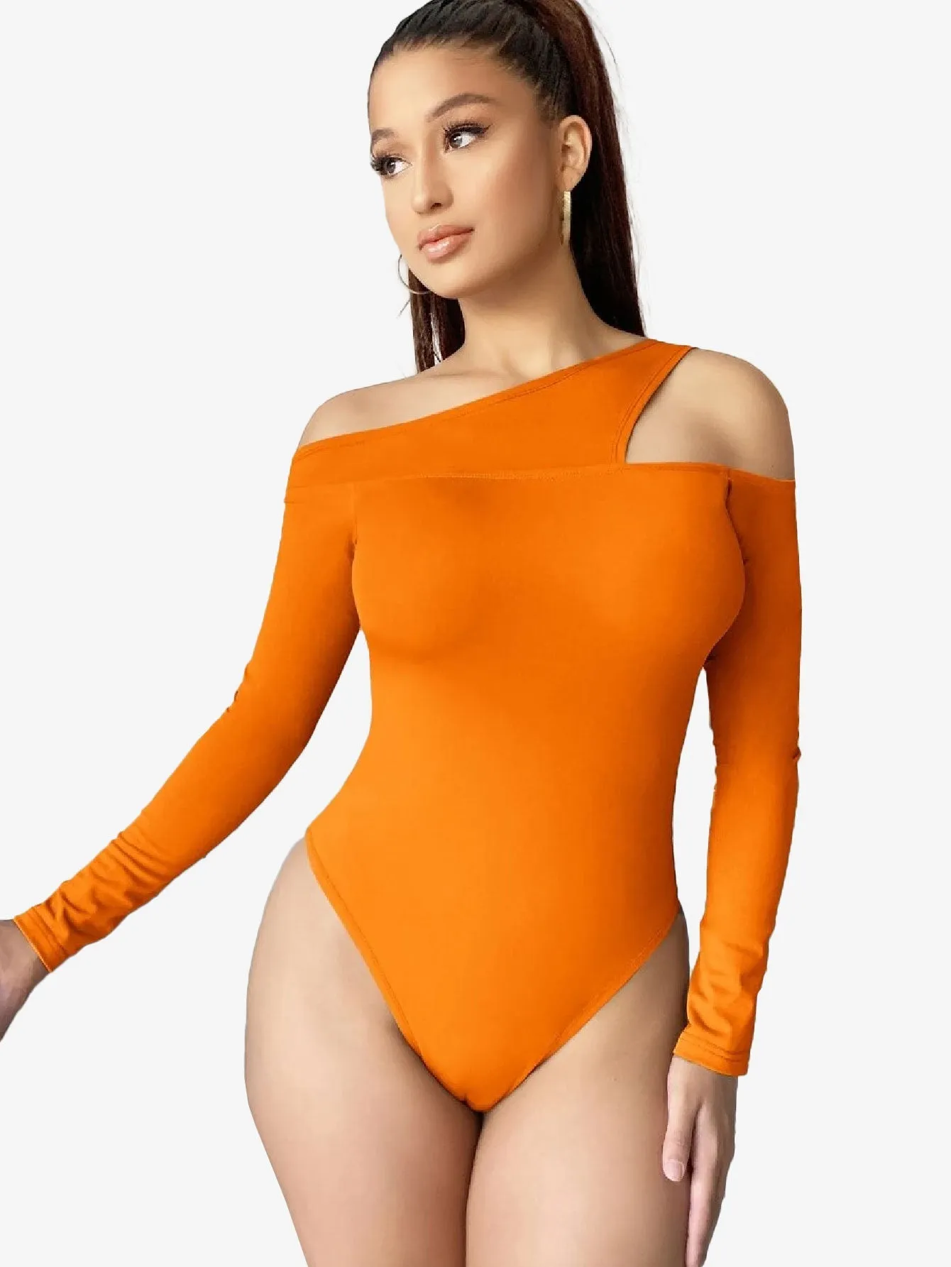 Asymmetrical Neck Cut Out Shoulder Bodysuit