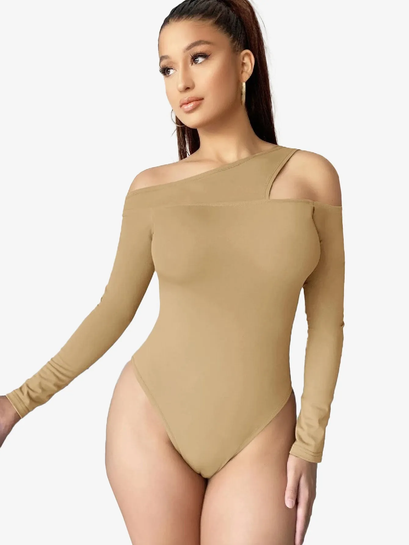 Asymmetrical Neck Cut Out Shoulder Bodysuit