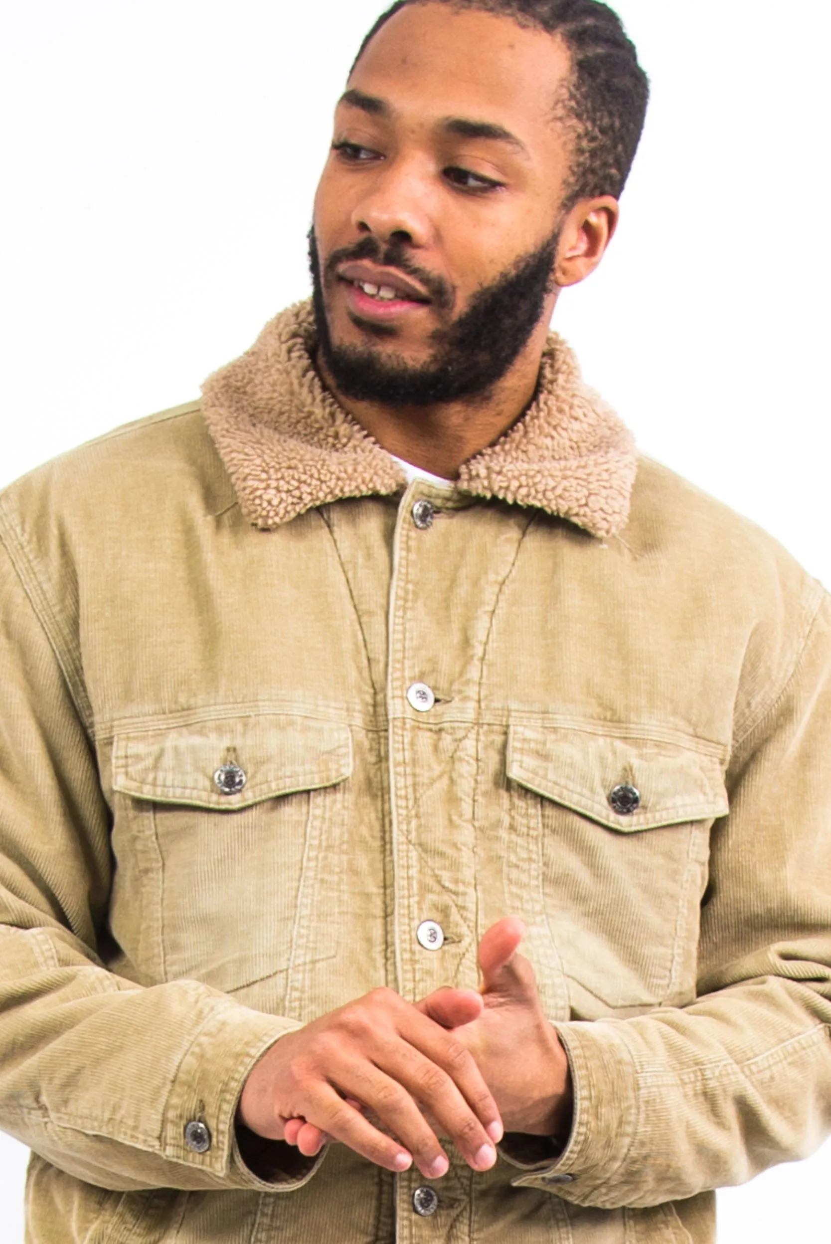 Beige Shearling Lined Cord Jacket