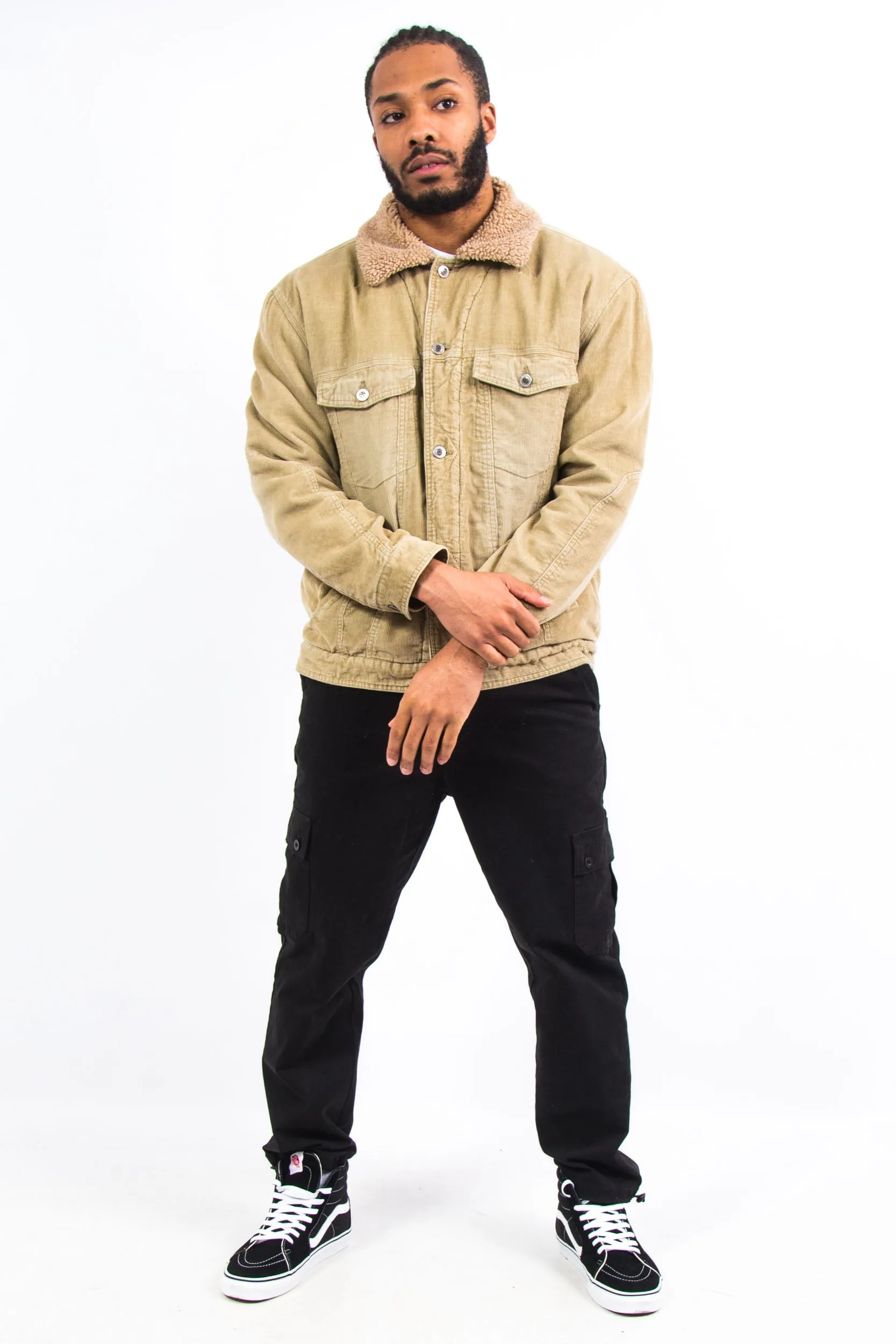 Beige Shearling Lined Cord Jacket