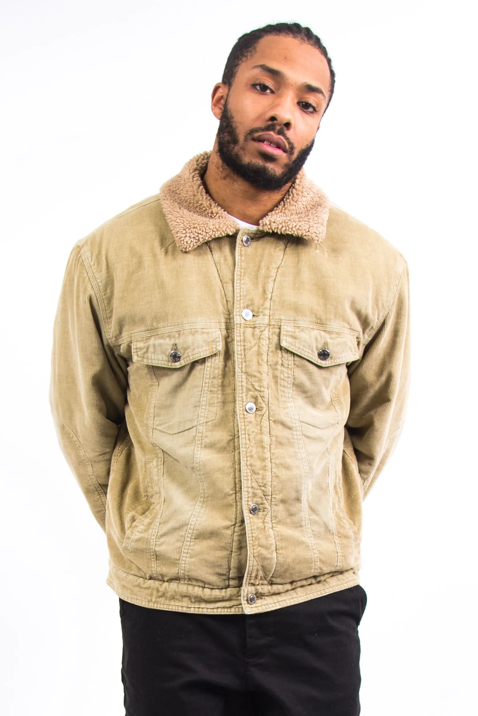 Beige Shearling Lined Cord Jacket
