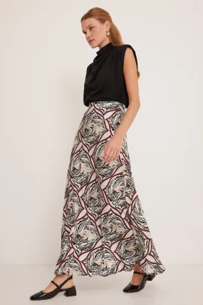 BGD Women Woman Black Beige Patterned Satin Skirt 15877 - Avondale