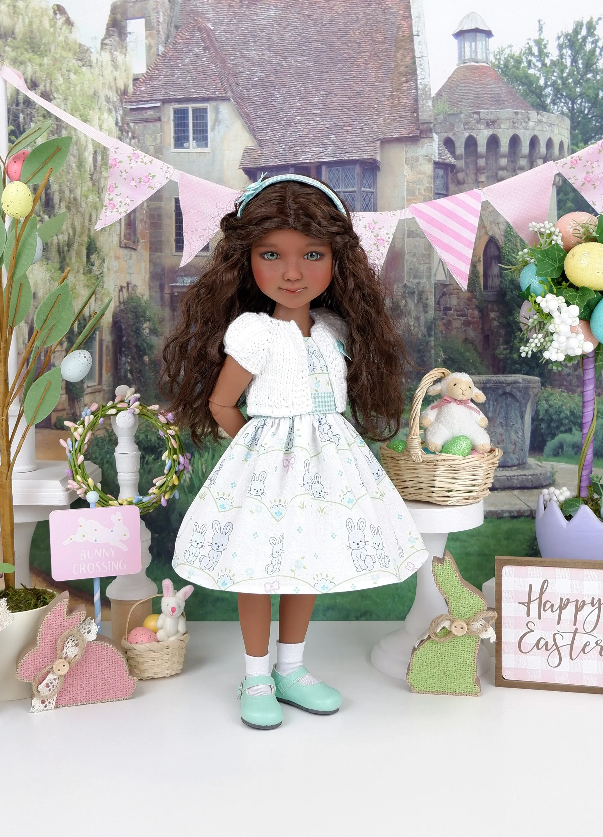 Bitty Bunny Blue - dress and sweater with shoes for Ruby Red Fashion Friends doll
