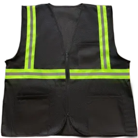 BKVM-S1 Enhanced Visibility Black Mesh Safety Vest With Lime Contrast Binding