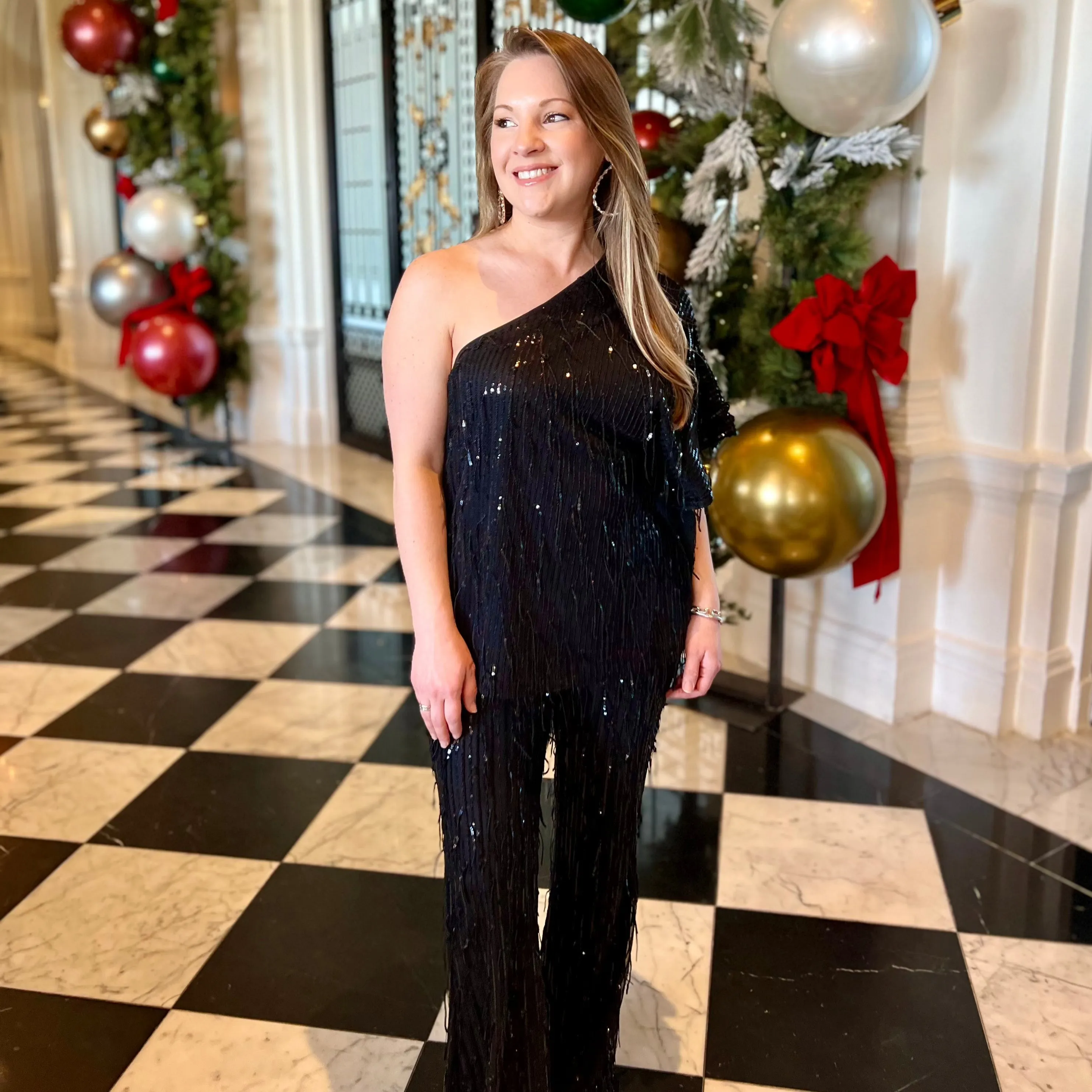 Black Dangle Sequin Flare Pants