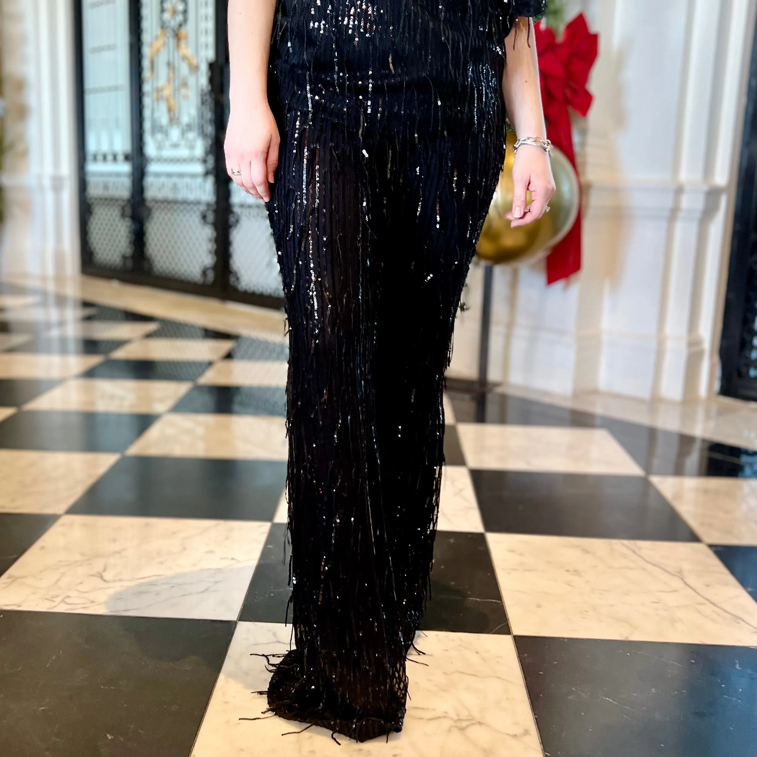 Black Dangle Sequin Flare Pants