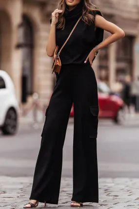 Black High Neck Sweater Vest and Cargo Pants Outfit