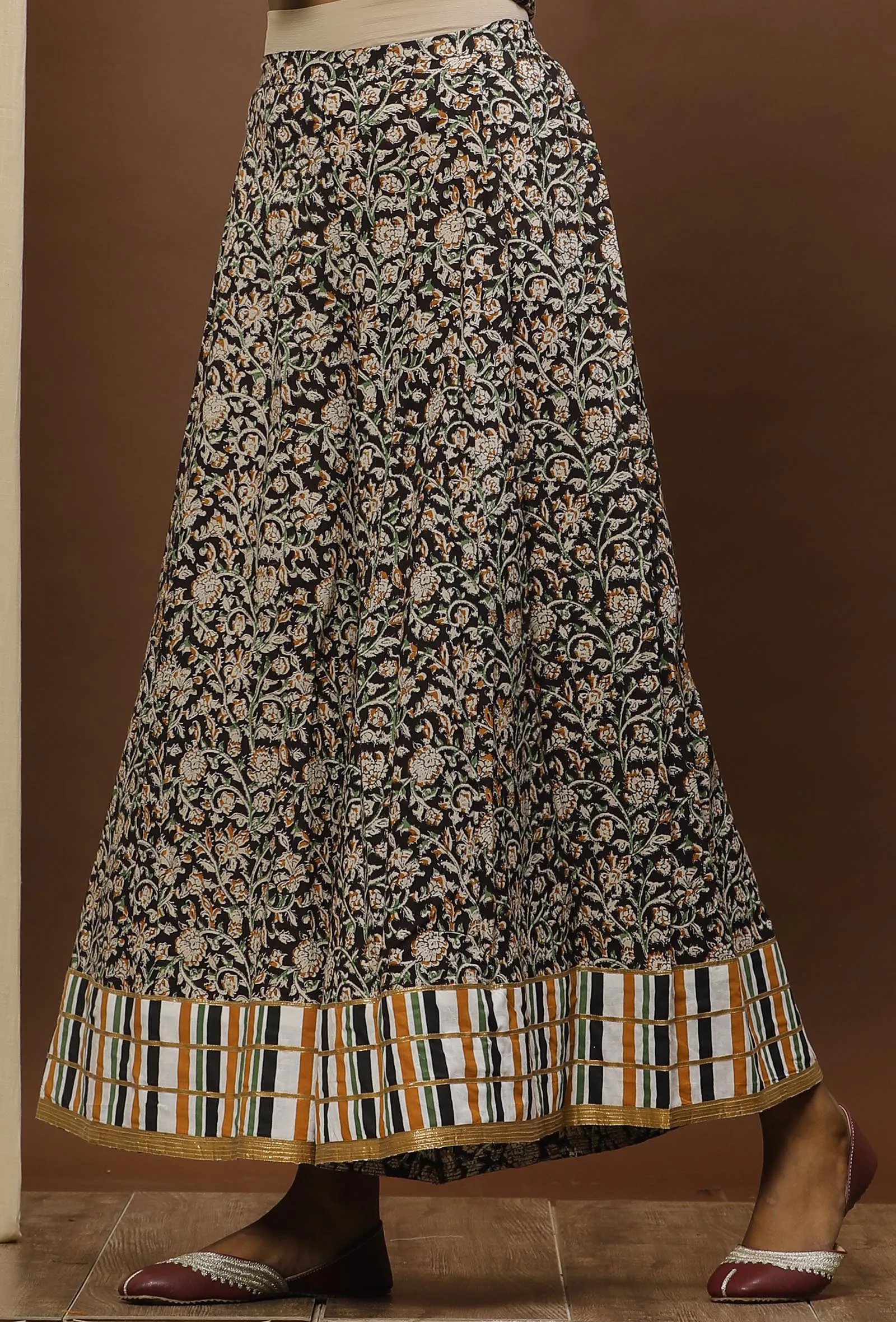 Black Kalamkari Cotton Flared Pants
