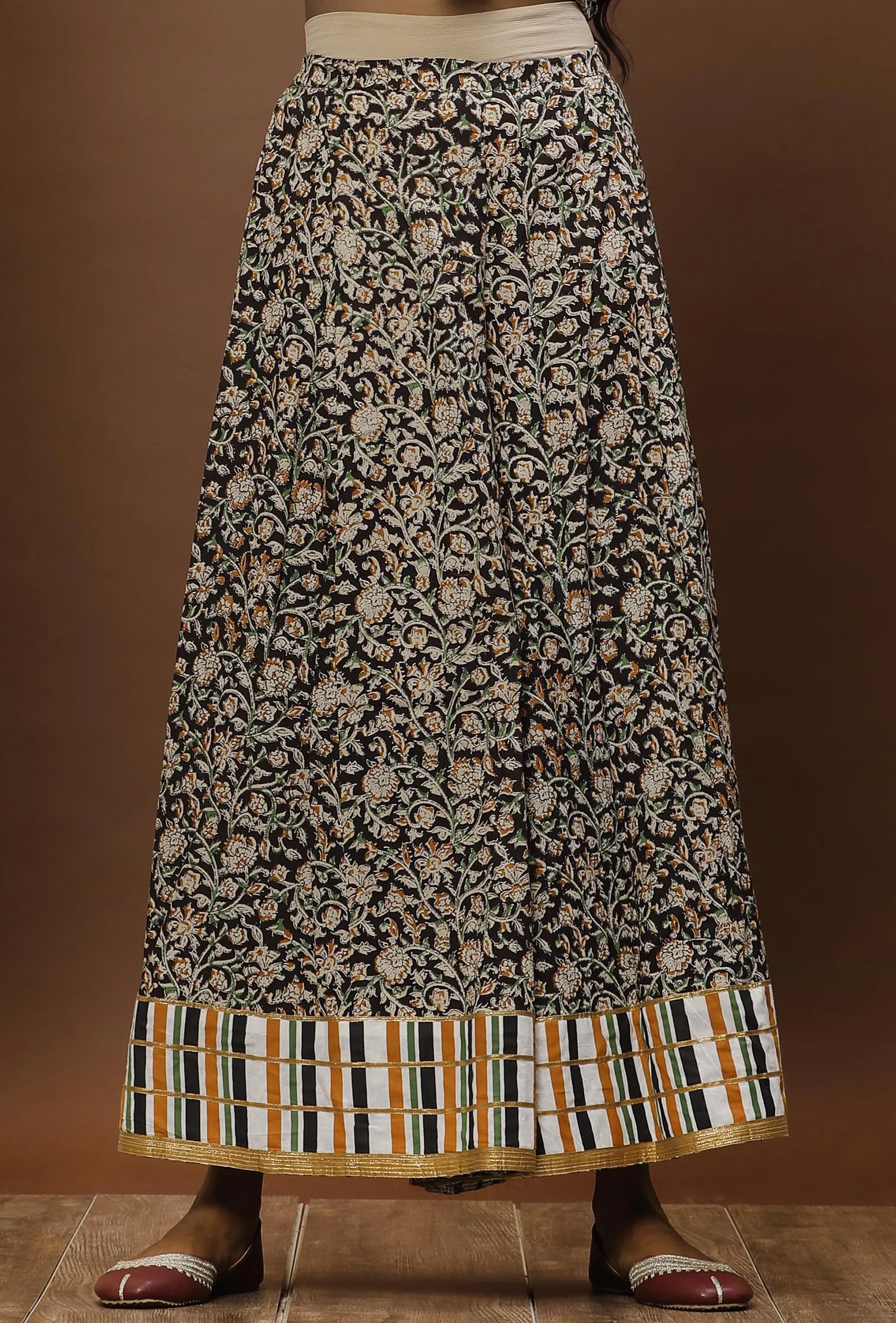 Black Kalamkari Cotton Flared Pants