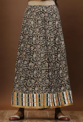 Black Kalamkari Cotton Flared Pants