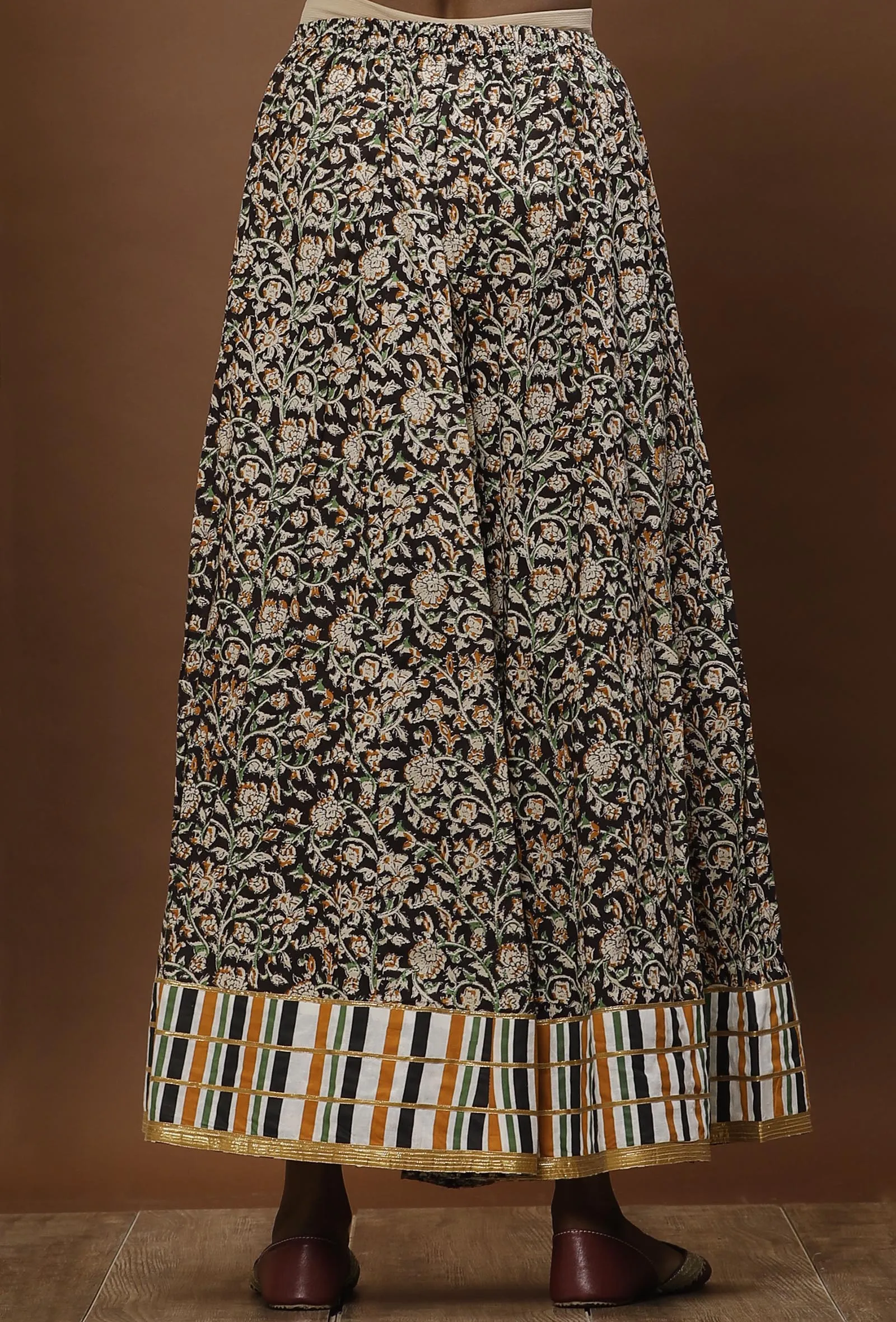 Black Kalamkari Cotton Flared Pants