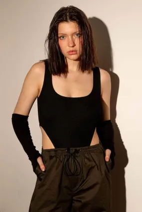 Black Square Cut Bodysuit