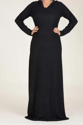 Black Sweater Hooded Dress