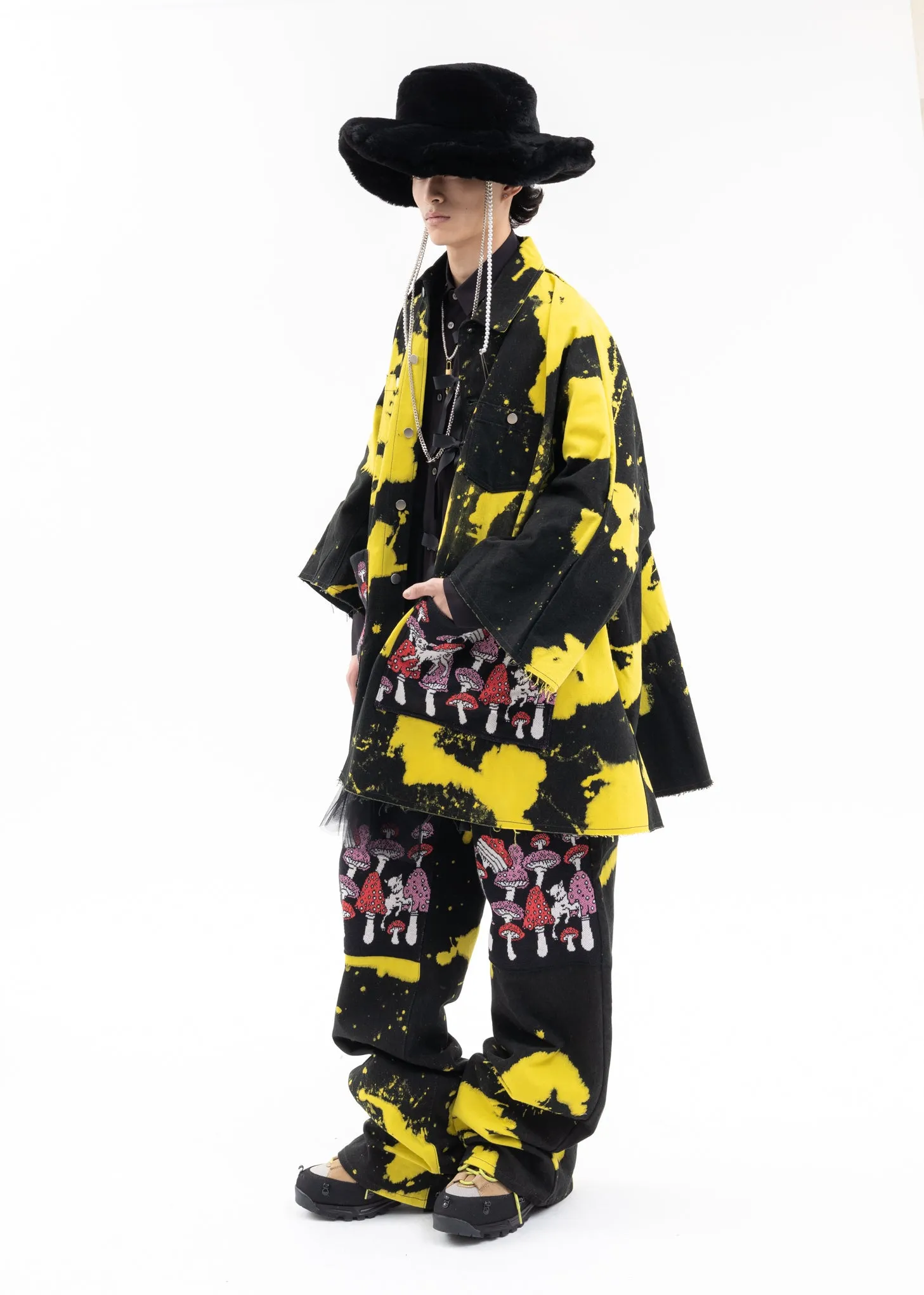 Black × Yellow Dye Poisonous Mushroom Denim Jacket