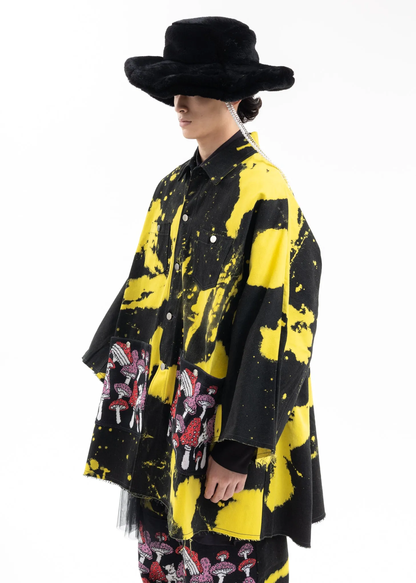 Black × Yellow Dye Poisonous Mushroom Denim Jacket
