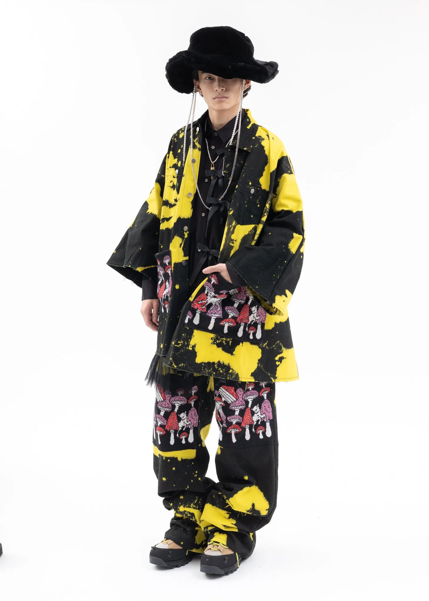 Black × Yellow Dye Poisonous Mushroom Denim Jacket