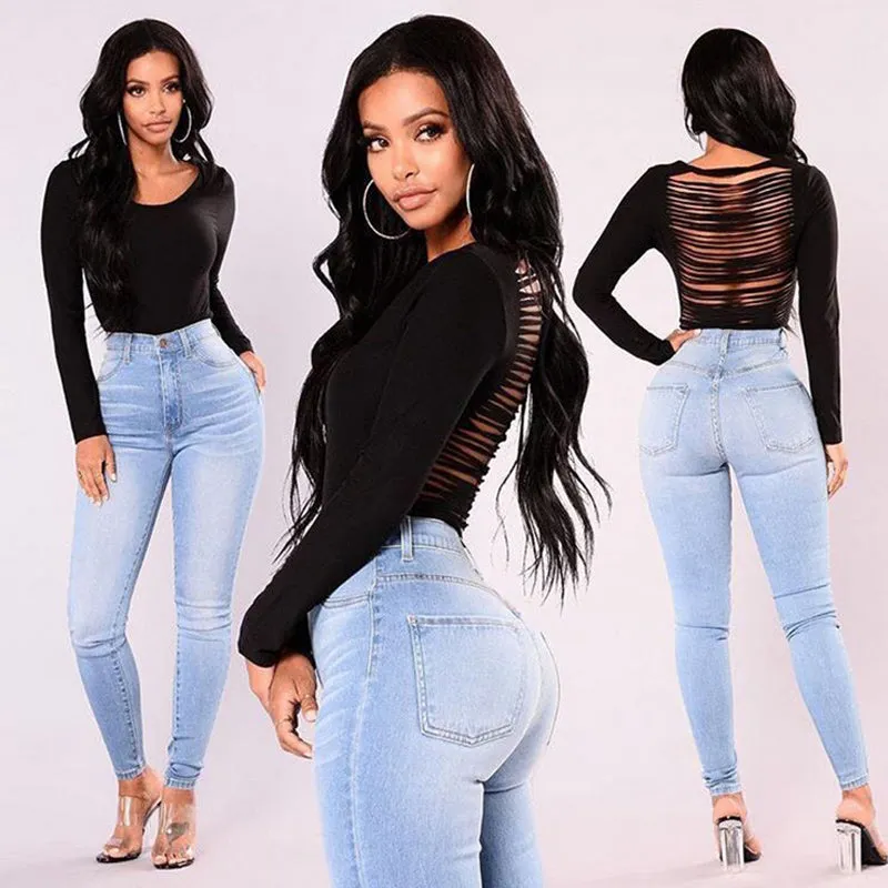 Blue High Waist Washed Bodycon Skinny Denim Pants
