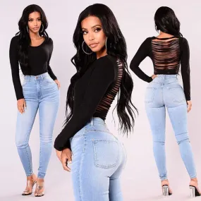 Blue High Waist Washed Bodycon Skinny Denim Pants