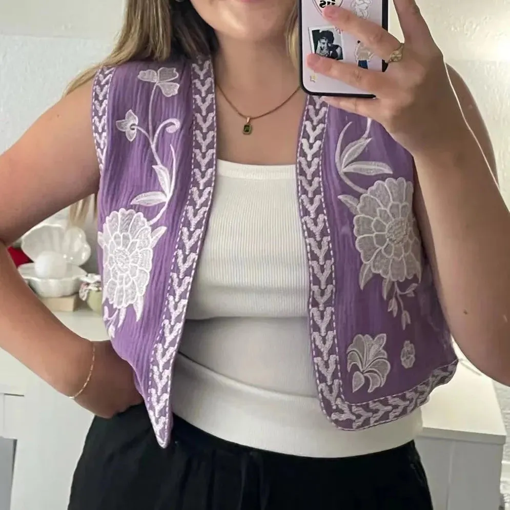 Bohemian Vintage Floral Embroidered Vest