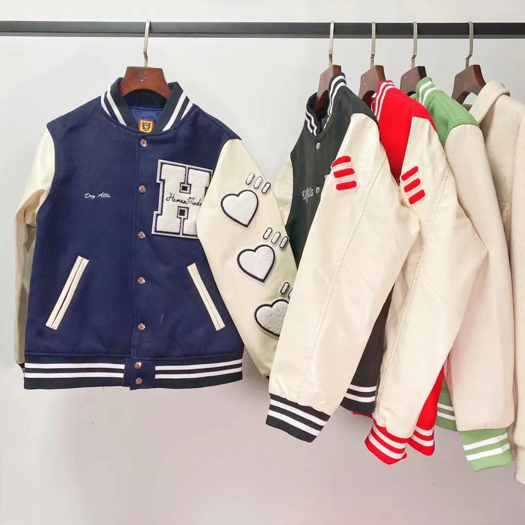 Bone Varsity Jacket Love Leather Sleeve Baseball Uniform Jacket Coat Embroidery