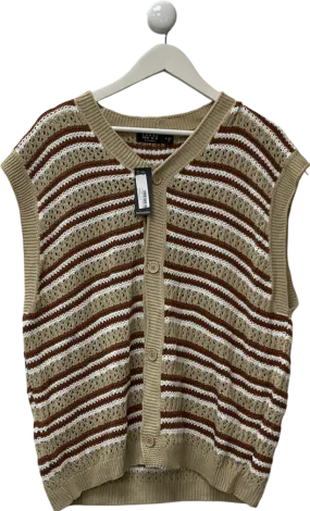 boohooMan Beige Button Knitted Vest Stone UK M