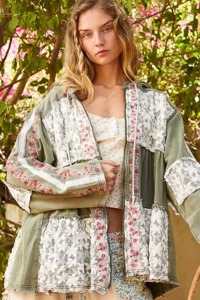 Bring The Wow Floral Embroidered Denim   Lace Tiered Hoodie (4 Colors)