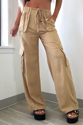 Camel Cargo Pockets Wide Leg Pants