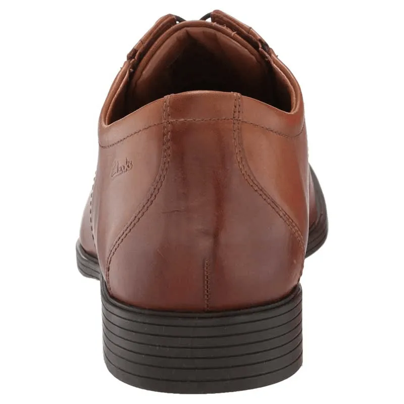 Clarks Men's Whiddon Plain Dress Shoes- Dark Tan Leather