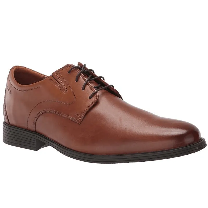 Clarks Men's Whiddon Plain Dress Shoes- Dark Tan Leather