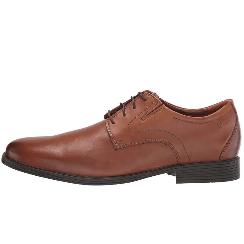 Clarks Men's Whiddon Plain Dress Shoes- Dark Tan Leather