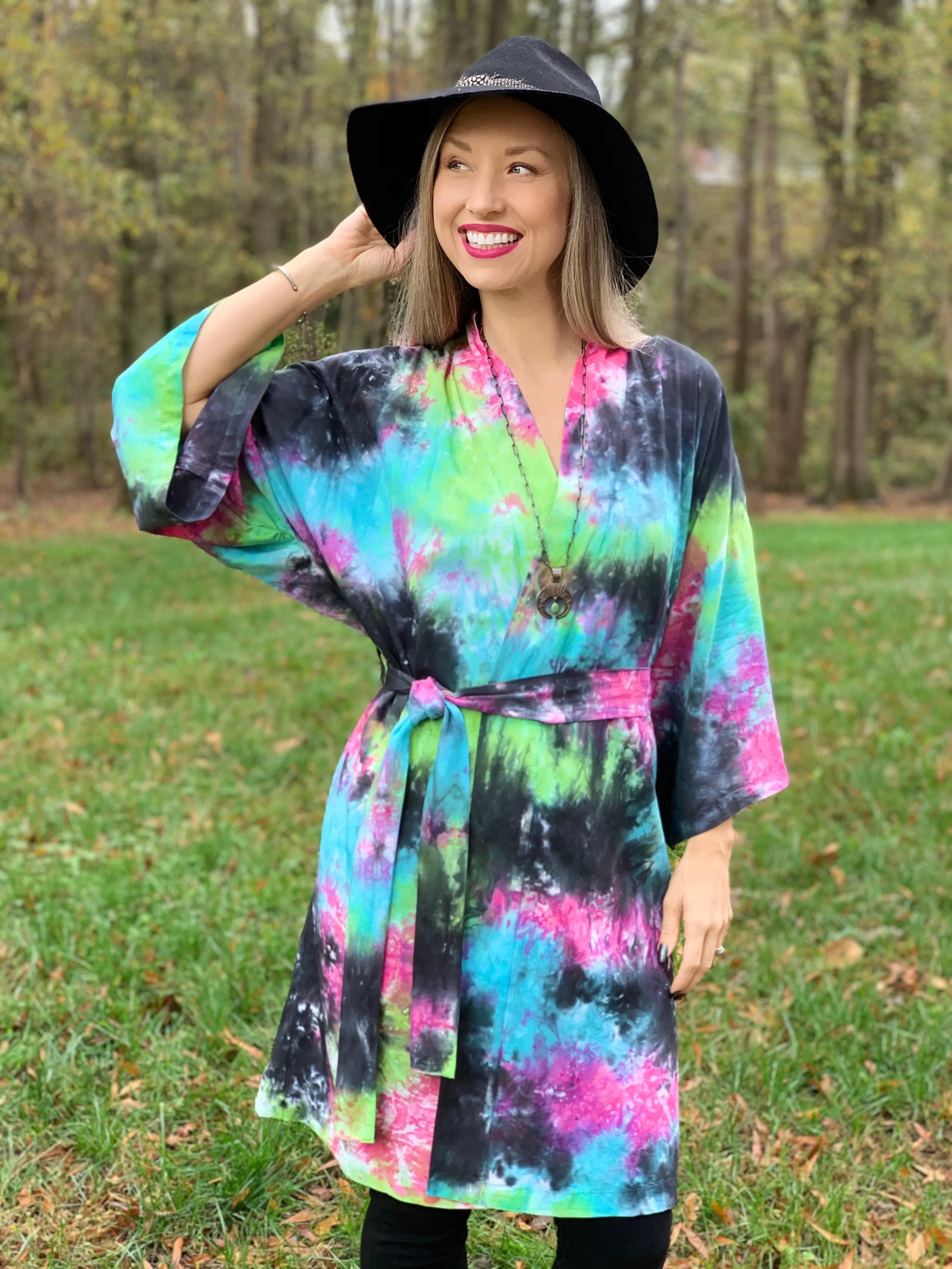 Clear blue kimono robe