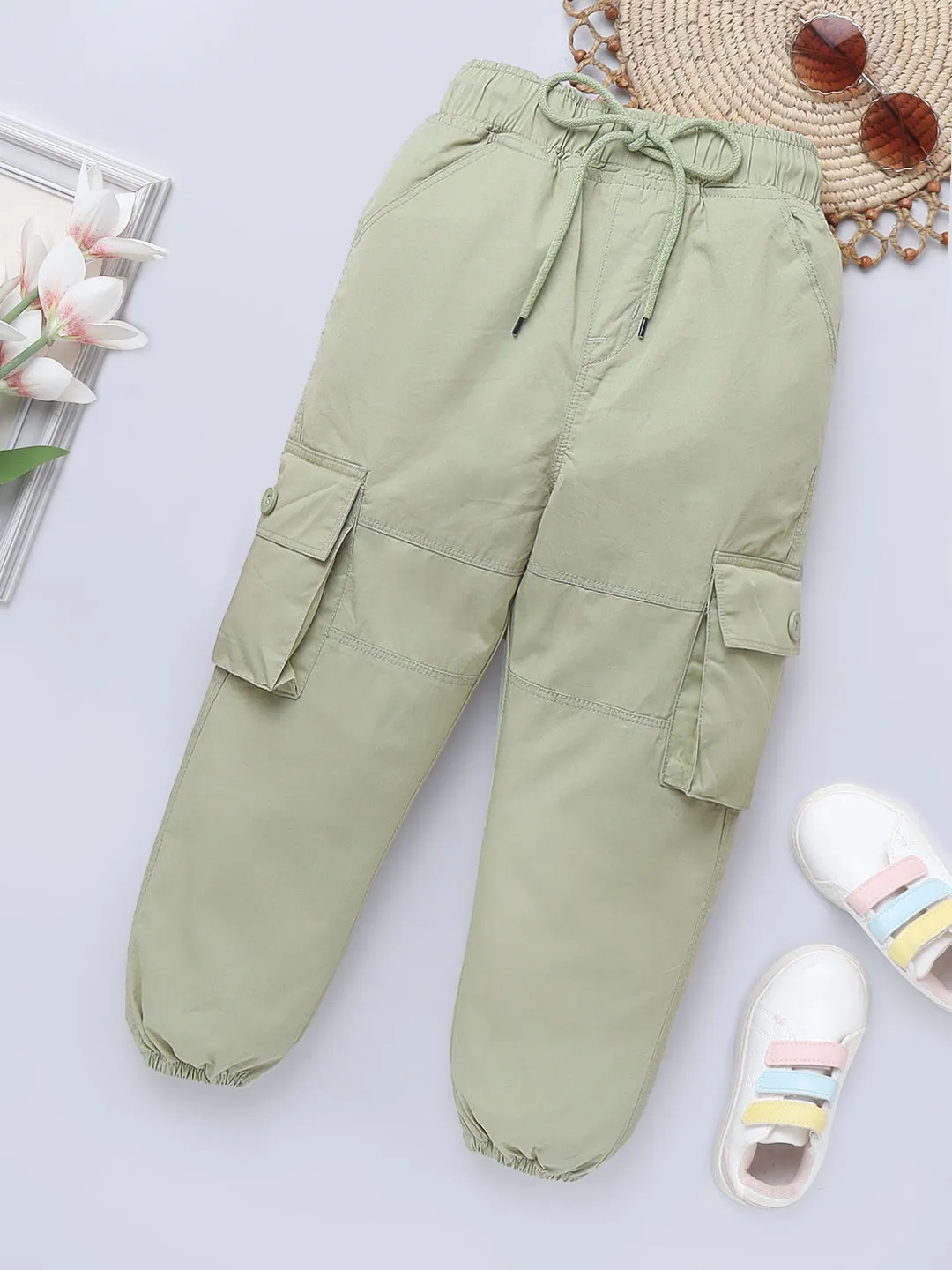 Cotton Sage Green Cargo for Girls & Boys