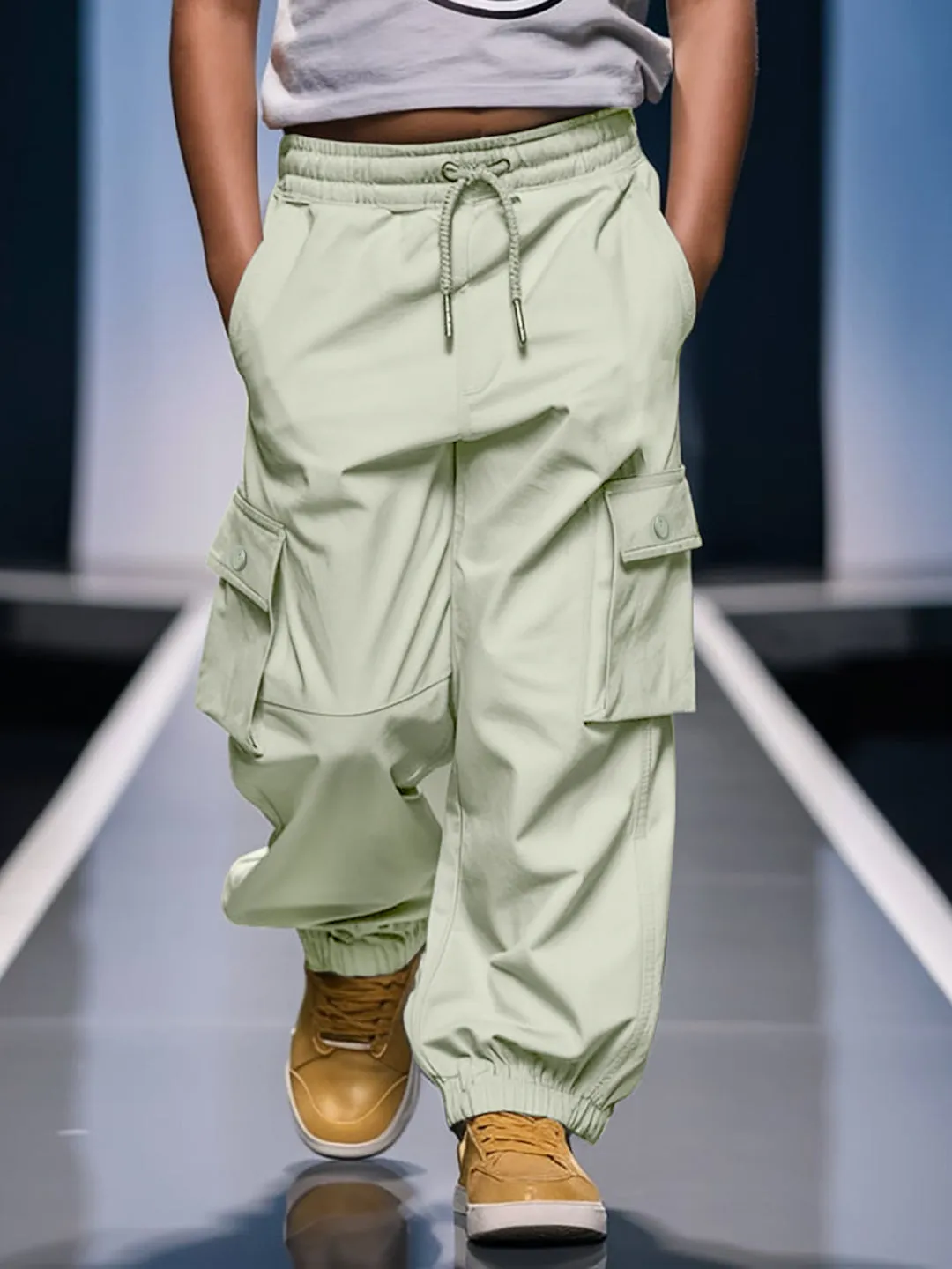 Cotton Sage Green Cargo for Girls & Boys