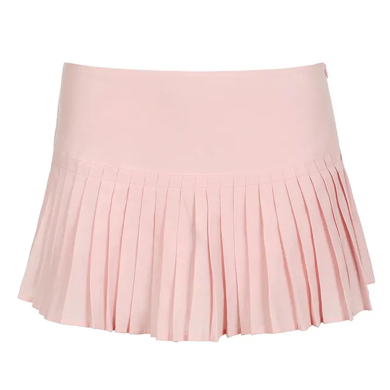 Cute Pink Pleated Skirt Summer Low Waist A Line Mini Skirts Kawaii Fashion Y2k Clothes for Teen Girls P77-CH10
