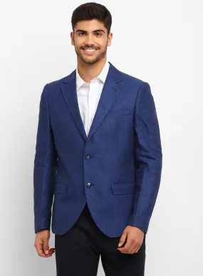 Dark Blue Linen Notch Collar Jacket