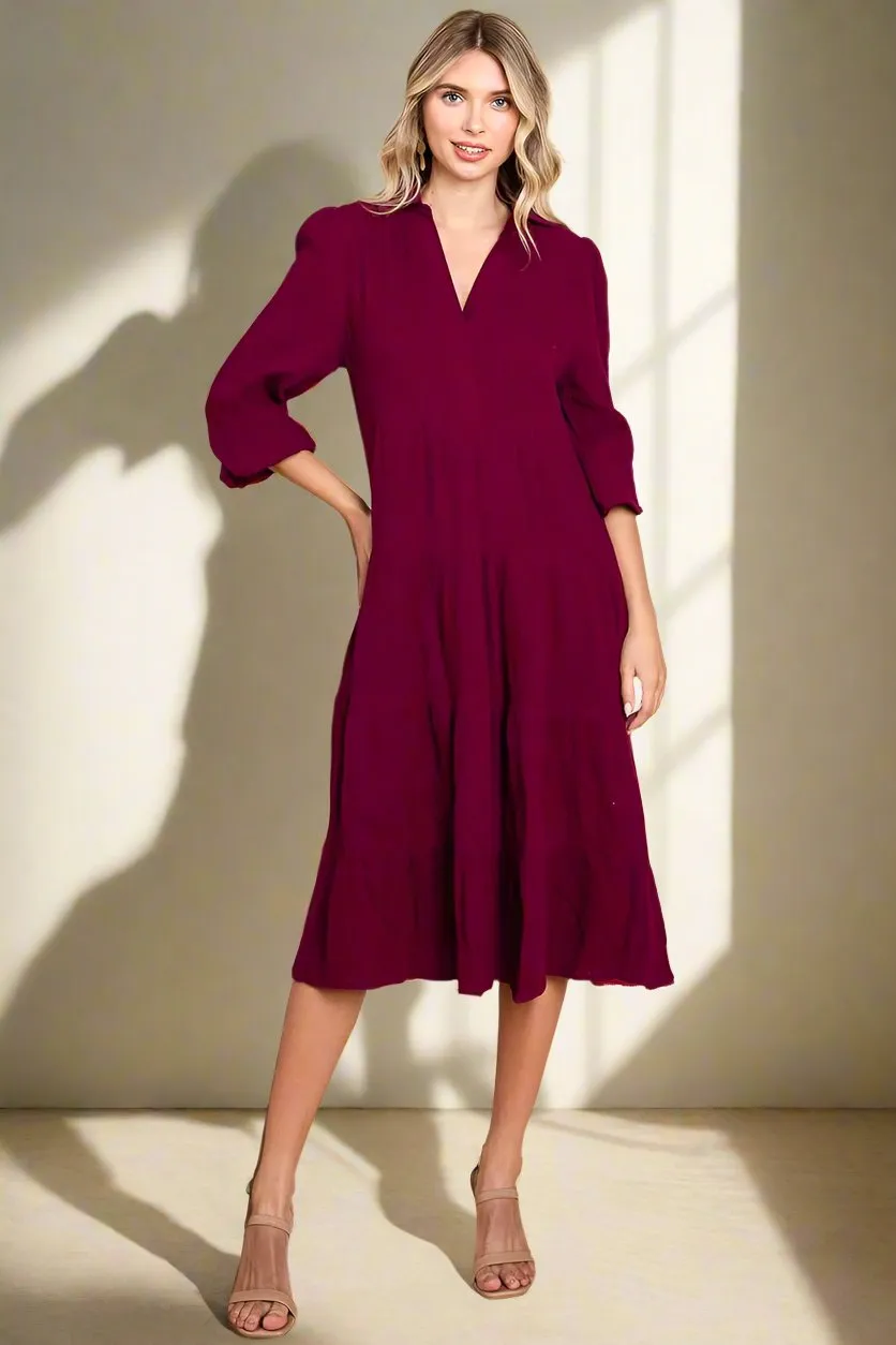 Double Gauze Layered Cotton Midi Shirt Dress