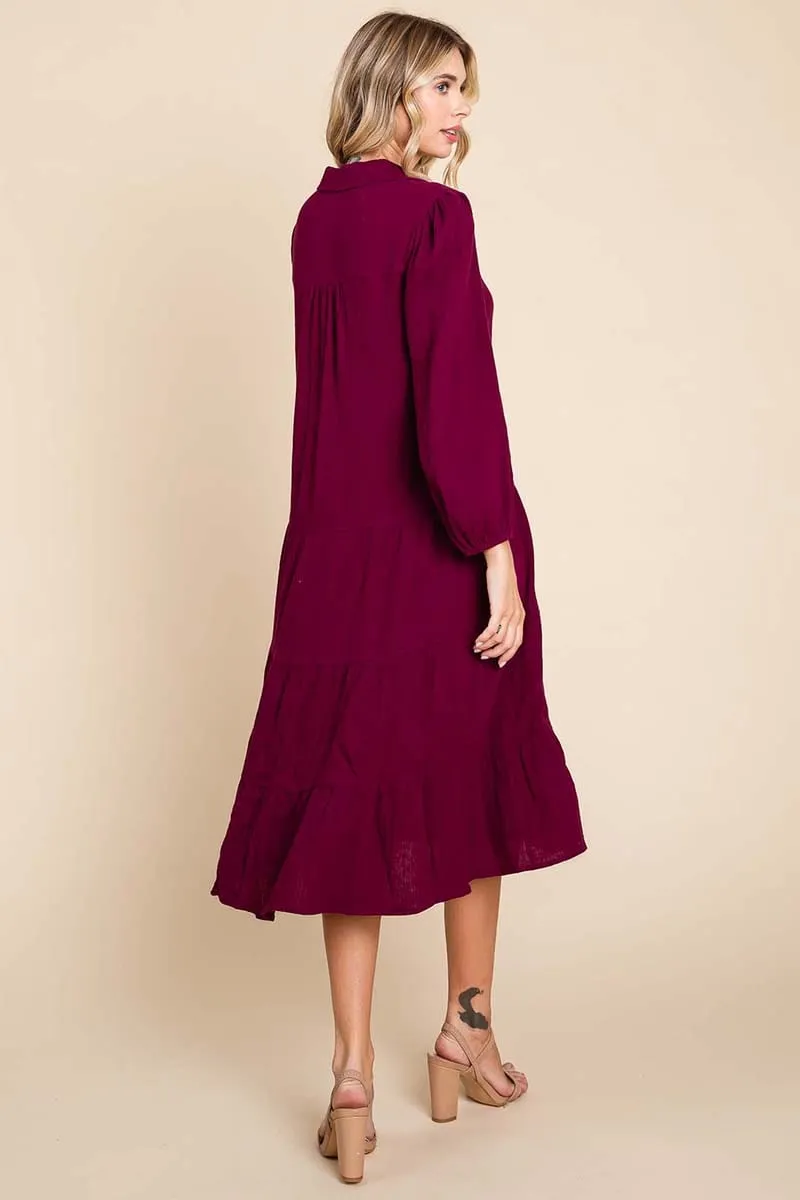 Double Gauze Layered Cotton Midi Shirt Dress