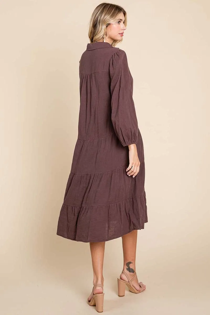 Double Gauze Layered Cotton Midi Shirt Dress