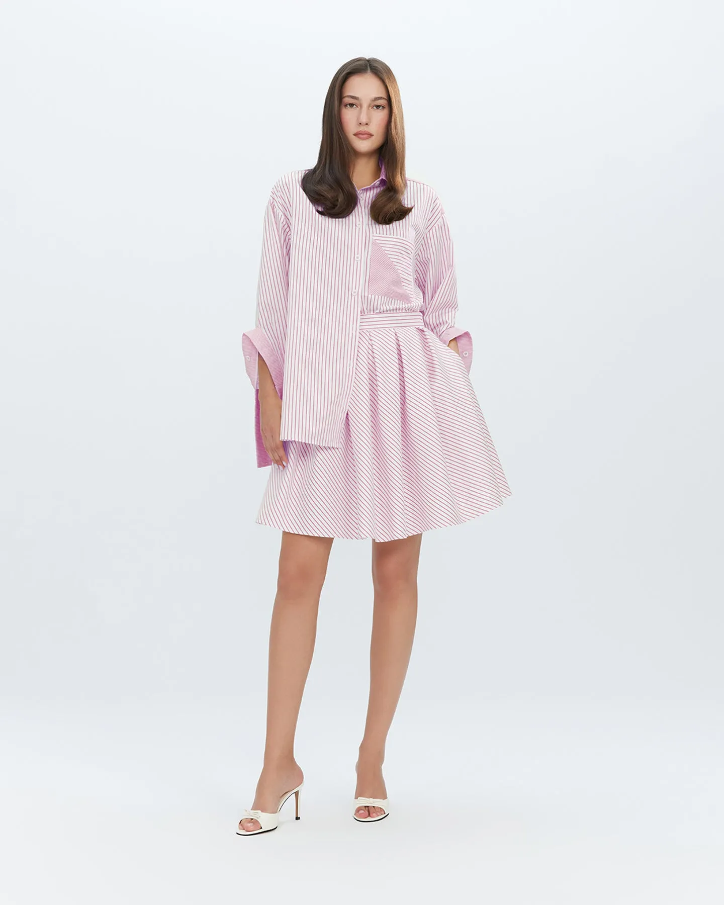 Echo Box Pleat Striped Short Skirt