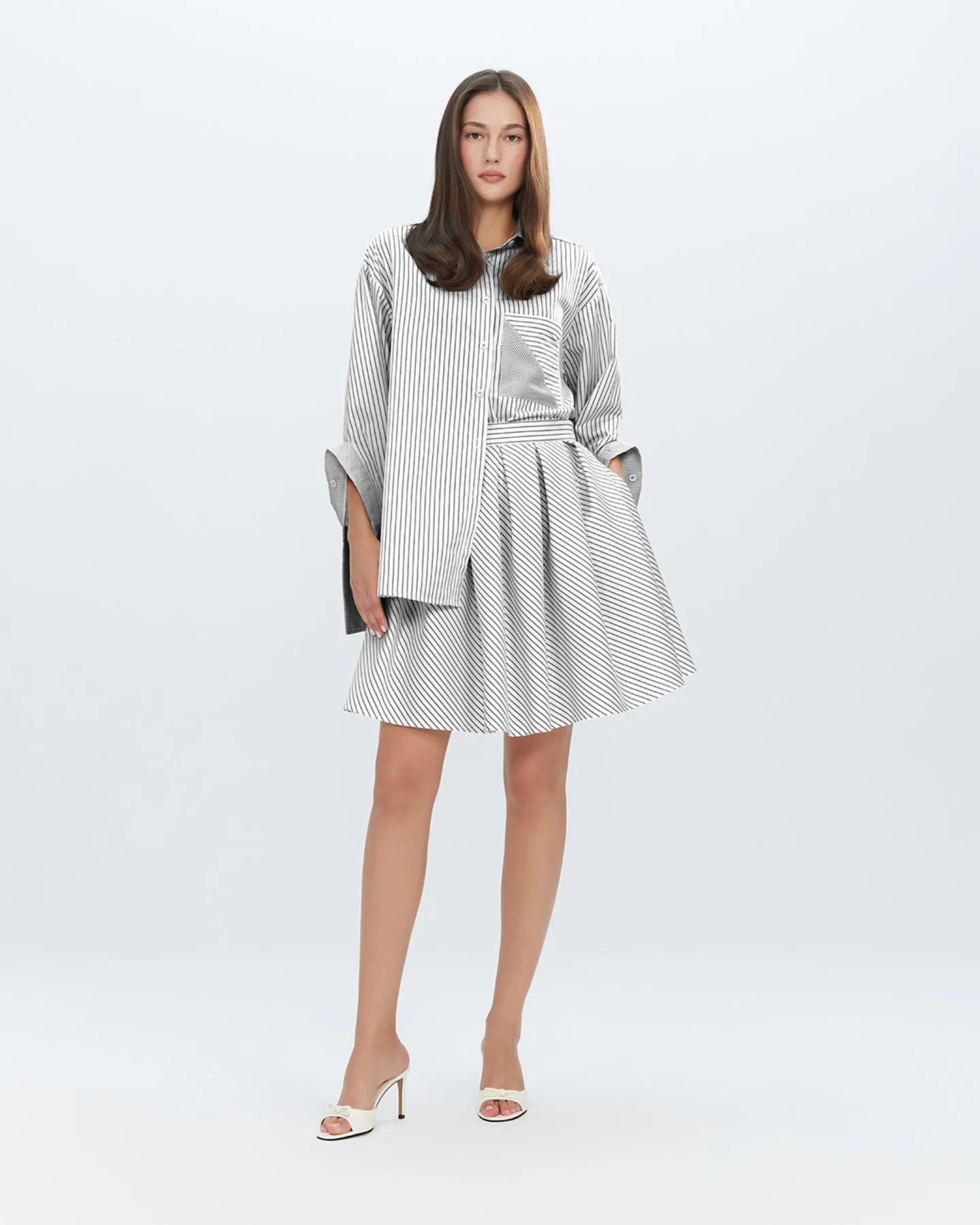 Echo Box Pleat Striped Short Skirt