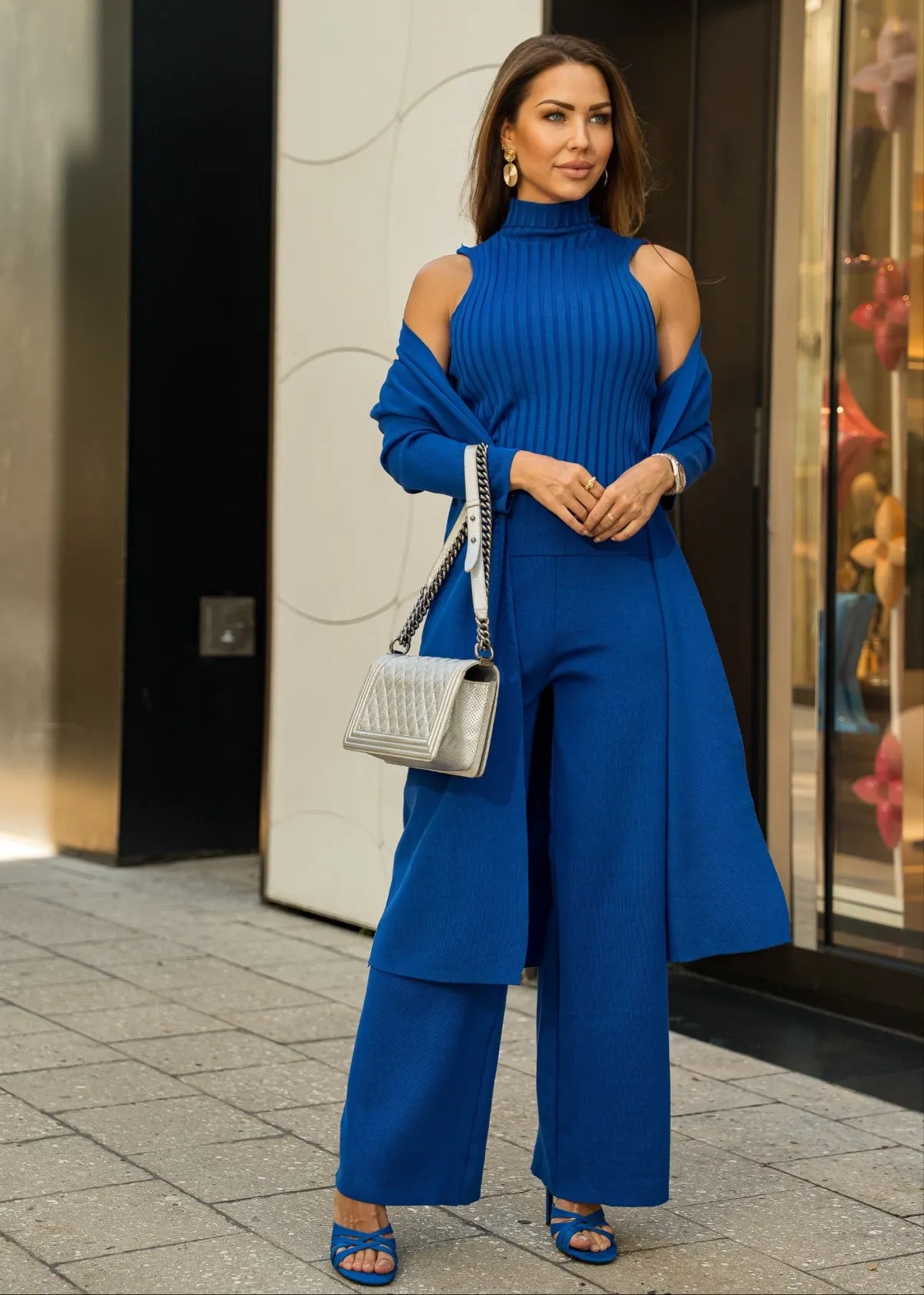 Eirini Knitted Three-Piece Pants Set - Royal Blue