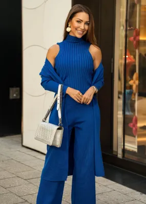 Eirini Knitted Three-Piece Pants Set - Royal Blue